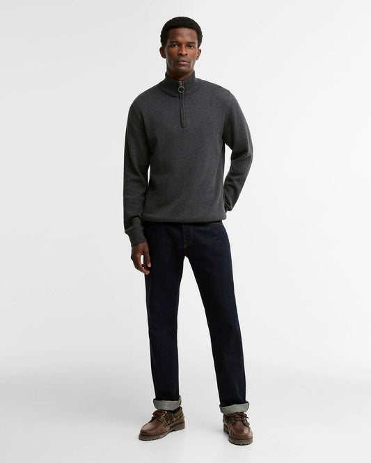Cotton Quarter-Zip Jumper in Charcoal by Barbour