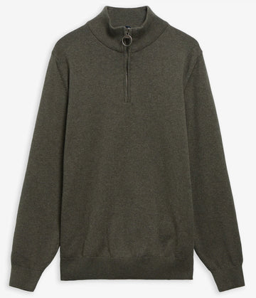 Cotton Quarter-Zip Jumper in Olive Marl by Barbour
