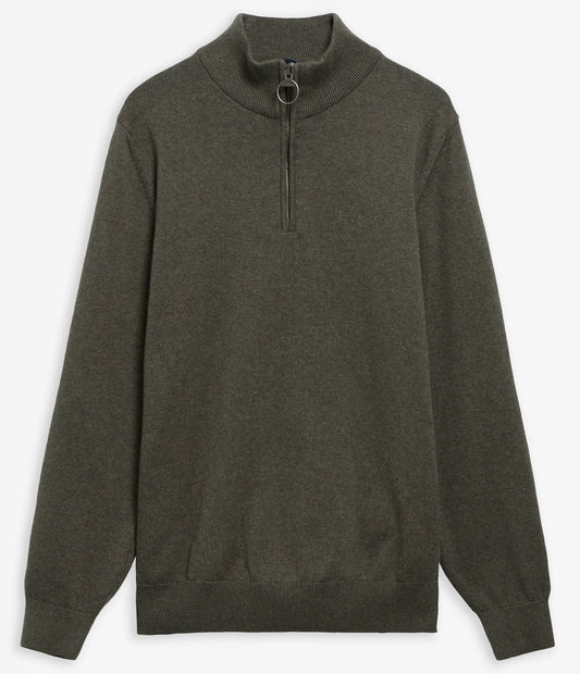 Cotton Quarter-Zip Jumper in Olive Marl by Barbour