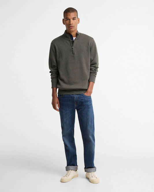 Cotton Quarter-Zip Jumper in Olive Marl by Barbour