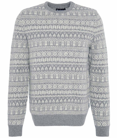 Stonebeck Fairisle Crew Neck Jumper in Grey Marl by Barbour