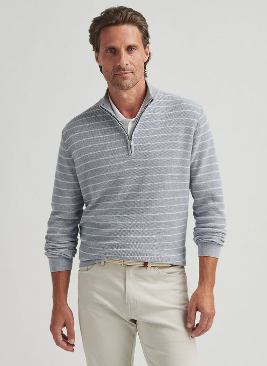 South Bend Striped Quarter-Zip Sweater in Morning Blue by Peter Millar