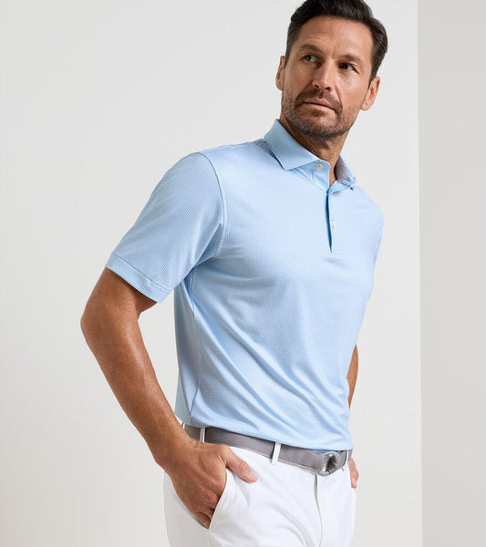 Gingham Performance Jersey Polo in Cottage Blue by Peter Millar