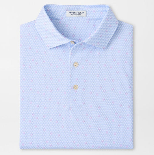 Geo Skull Performance Jersey Polo in White/Stream Blue by Peter Millar