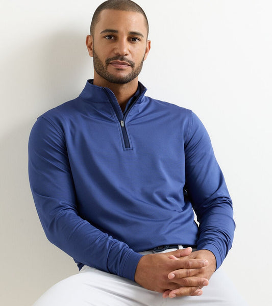 Perth Sugar Stripe Performance Quarter-Zip in Navy/Sport Navy by Peter Millar