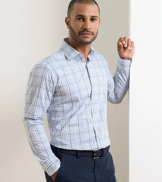 Warren Crown Lite Cotton-Stretch Sport Shirt in Cloudy Blue by Peter Millar