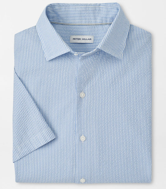 Coastal Stripe Cotton Lyocell Sport Shirt in Bluebird by Peter Millar