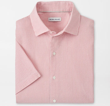 Coastal Stripe Cotton Lyocell Sport Shirt in Venetian Pink by Peter Millar