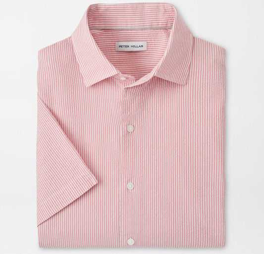 Coastal Stripe Cotton Lyocell Sport Shirt in Venetian Pink by Peter Millar