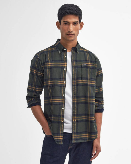 Portdown Tailored Long-Sleeved Shirt in Olive by Barbour