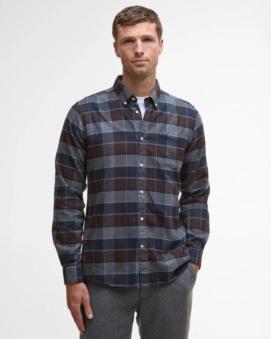 Valley Tailored Long-Sleeved Shirt in Dark Oak by Barbour