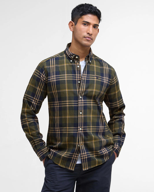 Edgar Tailored Long-Sleeved Shirt in Olive by Barbour