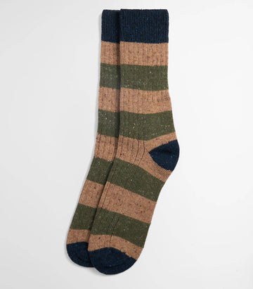Houghton Stripe Socks in Military Brown/Olive by Barbour
