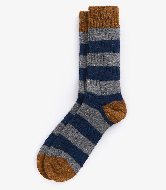 Houghton Stripe Socks in Asphalt-Navy by Barbour