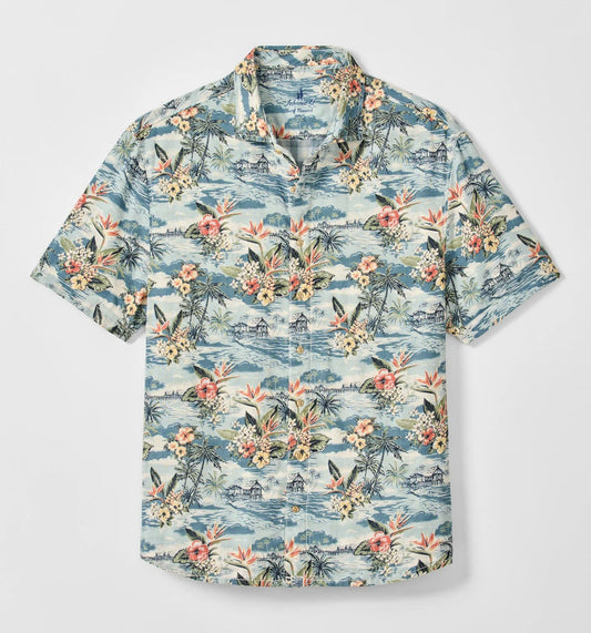 Almanzo Short Sleeve Hangin' Out Button Down Shirt in Laguna Blue by Johnnie-O