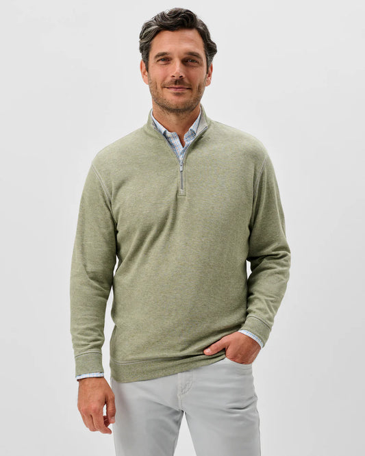 Hanks Lightweight Textured 1/4 Zip Pullover in Pesto by Johnnie-O