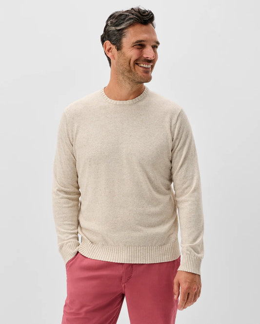 Albus Heathered Linen Blend Crewneck Sweater in Barley by Johnnie-O