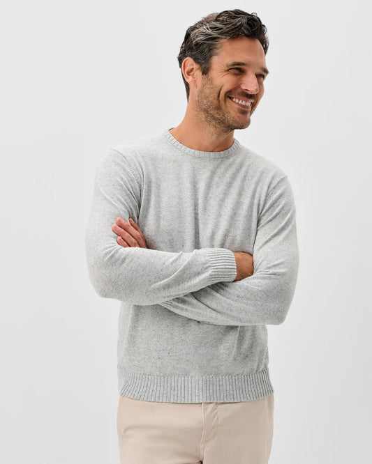 Albus Heathered Linen Blend Crewneck Sweater in Light Gray by Johnnie-O