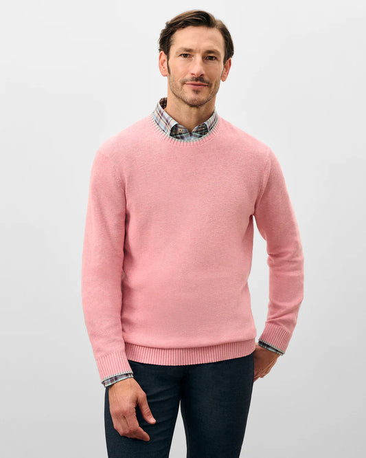 Hatcher Cotton Blend Crewneck Sweater in Flamingo by Johnnie-O