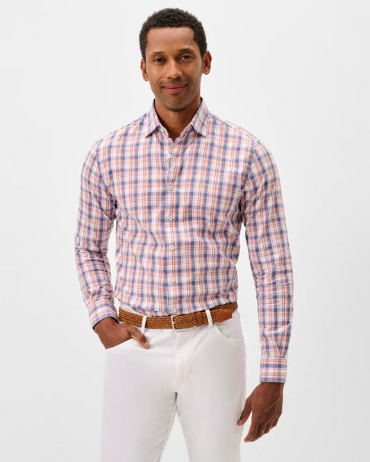 Slub Cotton Button Down Shirt Jordi Plaid in Lollipop by Johnnie-O