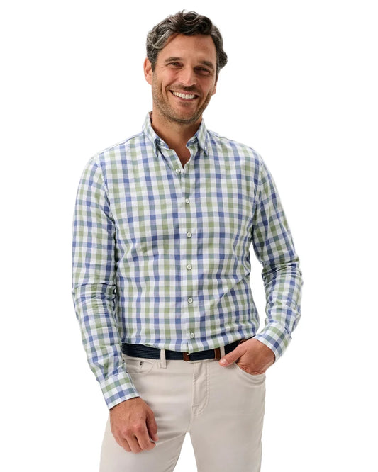 Slub Cotton Button Down Shirt Candler in Forest by Johnnie-O