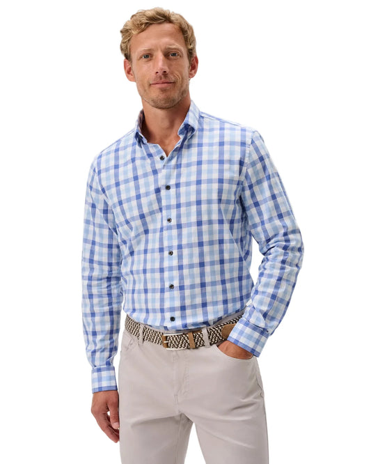Slub Cotton Button Down Shirt Candler in Maliblu by Johnnie-O