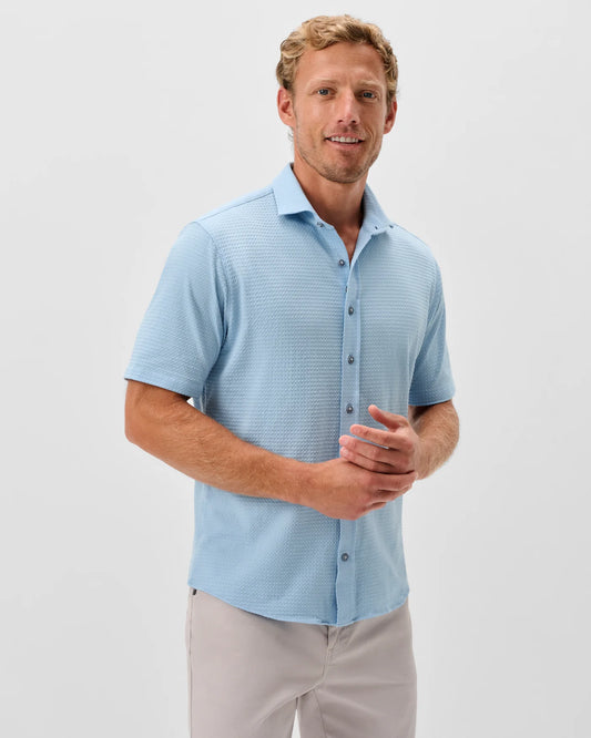 Surfsucker Short Sleeve Hangin' Out Knit Button Down Shirt in Big Sky by Johnnie-O