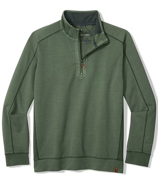 Ben & Terry Half-Zip Sweatshirt in Dark Jade by Tommy Bahama