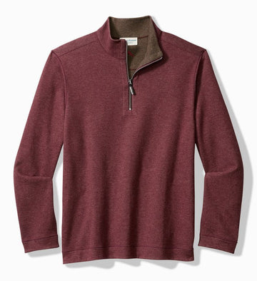 Flipview Half Zip Sweatshirt in Pinot Noir Heather by Tommy Bahama