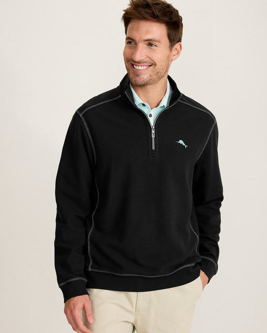 Montego Beach Half-Zip Sweatshirt in Black by Tommy Bahama