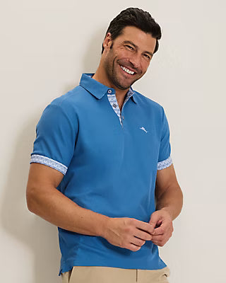 Etched Geo Five O'Clock IslandZone Polo in Bengal Blue by Tommy Bahama