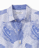 Coconut Point Monstera Montage IslandZone® Camp Shirt in Rococo Blue by Tommy Bahama