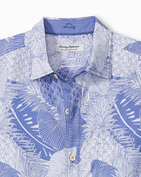 Coconut Point Monstera Montage IslandZone® Camp Shirt in Rococo Blue b ...