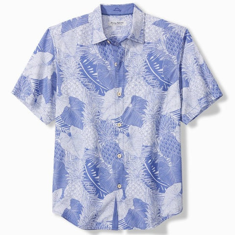 Coconut Point Monstera Montage IslandZone® Camp Shirt in Rococo Blue by Tommy Bahama