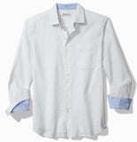 Barbados Breeze Playa Plaid Stretch Linen Long Sleeve Shirt in White by Tommy Bahama