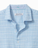Barbados Breeze Playa Plaid Stretch Linen Long Sleeve Shirt in Aqua Ice by Tommy Bahama
