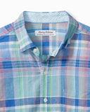 Barbados Breeze Villa Check Stretch-Linen Shirt in Hummingbird Blue by Tommy Bahama