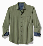 Ocean Wash Twill Long-Sleeve Shirt in Army Green by Tommy Bahama