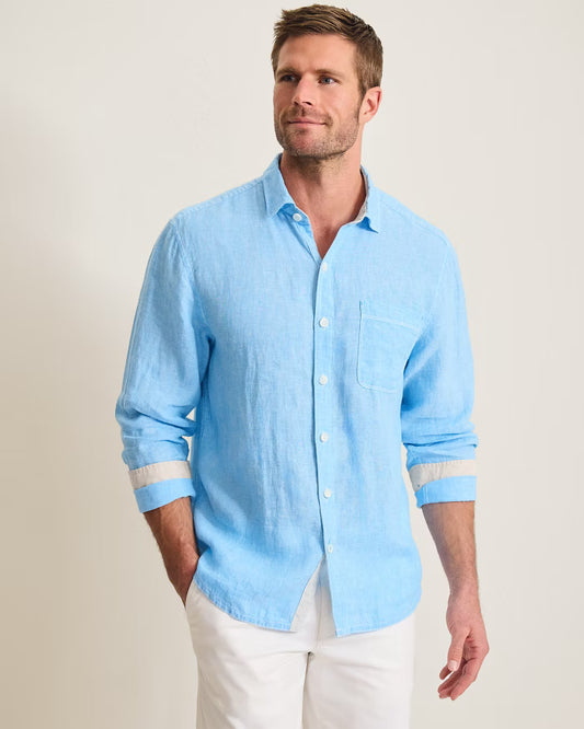 Paradise Breezer Linen Long-Sleeve Shirt in Glass Bead Blue by Tommy Bahama