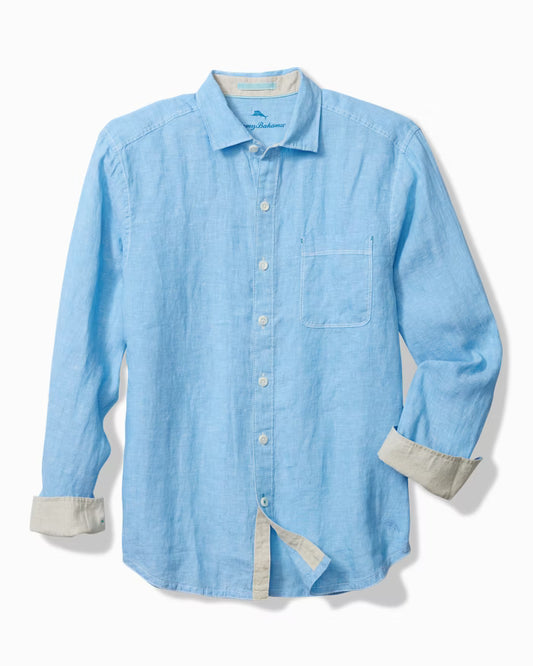 Paradise Breezer Linen Long-Sleeve Shirt in Glass Bead Blue by Tommy Bahama