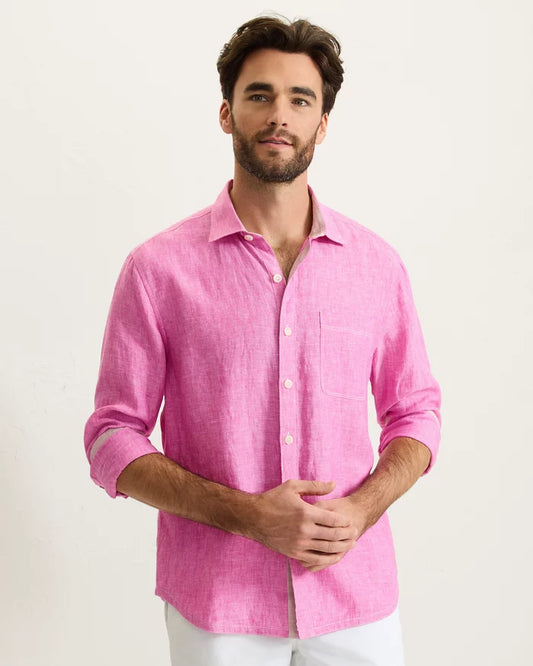 Paradise Breezer Linen Long-Sleeve Shirt in Pink Umbrella by Tommy Bahama