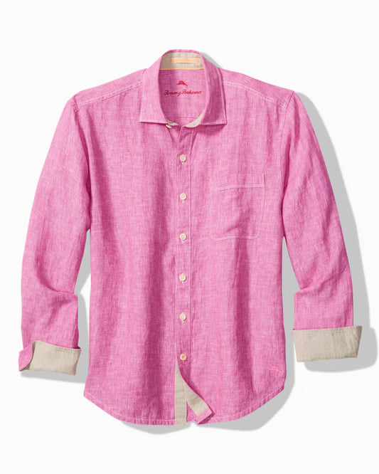 Paradise Breezer Linen Long-Sleeve Shirt in Pink Umbrella by Tommy Bahama