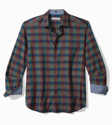 Bordeaux Plaid Silk-Blend Shirt in Dark Sangria by Tommy Bahama