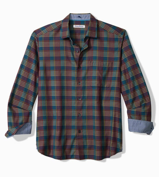 Bordeaux Plaid Silk-Blend Shirt in Dark Sangria by Tommy Bahama