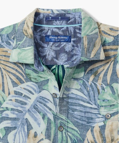 Coastline Cord Jungle Fade Leaf Print Corduroy Button-Up Shirt in Sterling Blue by Tommy Bahama