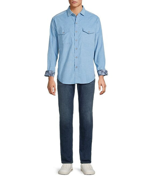 Coastline Cord Heather Bay Cotton Corduroy Button-Up Shirt in Raincloud Heather by Tommy Bahama