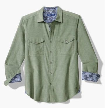 Coastline Cord Heather Bay Cotton Corduroy Button-Up Shirt in Dark Spa Heather by Tommy Bahama