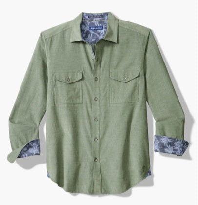 Coastline Cord Heather Bay Cotton Corduroy Button-Up Shirt in Dark Spa Heather by Tommy Bahama