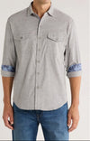 Coastline Cord Heather Bay Cotton Corduroy Button-Up Shirt in Light Grey Heather by Tommy Bahama