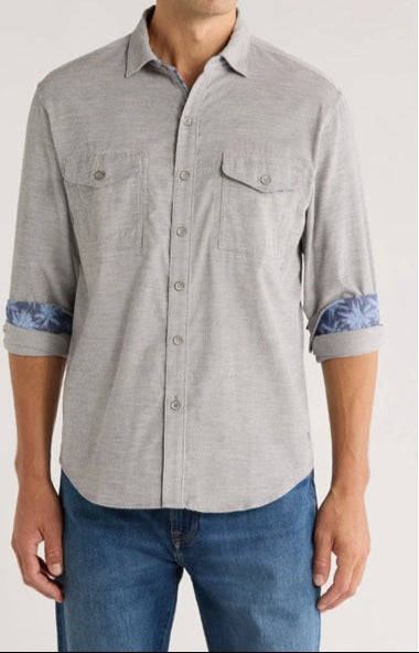 Coastline Cord Heather Bay Cotton Corduroy Button-Up Shirt in Light Grey Heather by Tommy Bahama